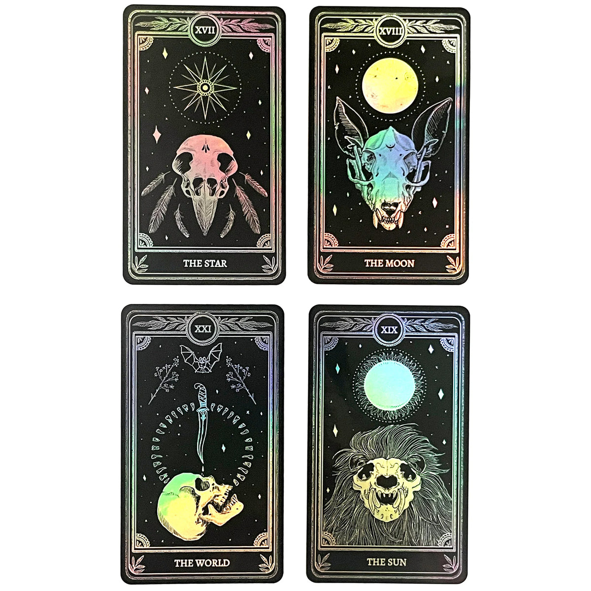 Celestial Sticker Pack - Marigold Tarot Holographic: The Star, The Moon, The Sun & The World by 13th Press