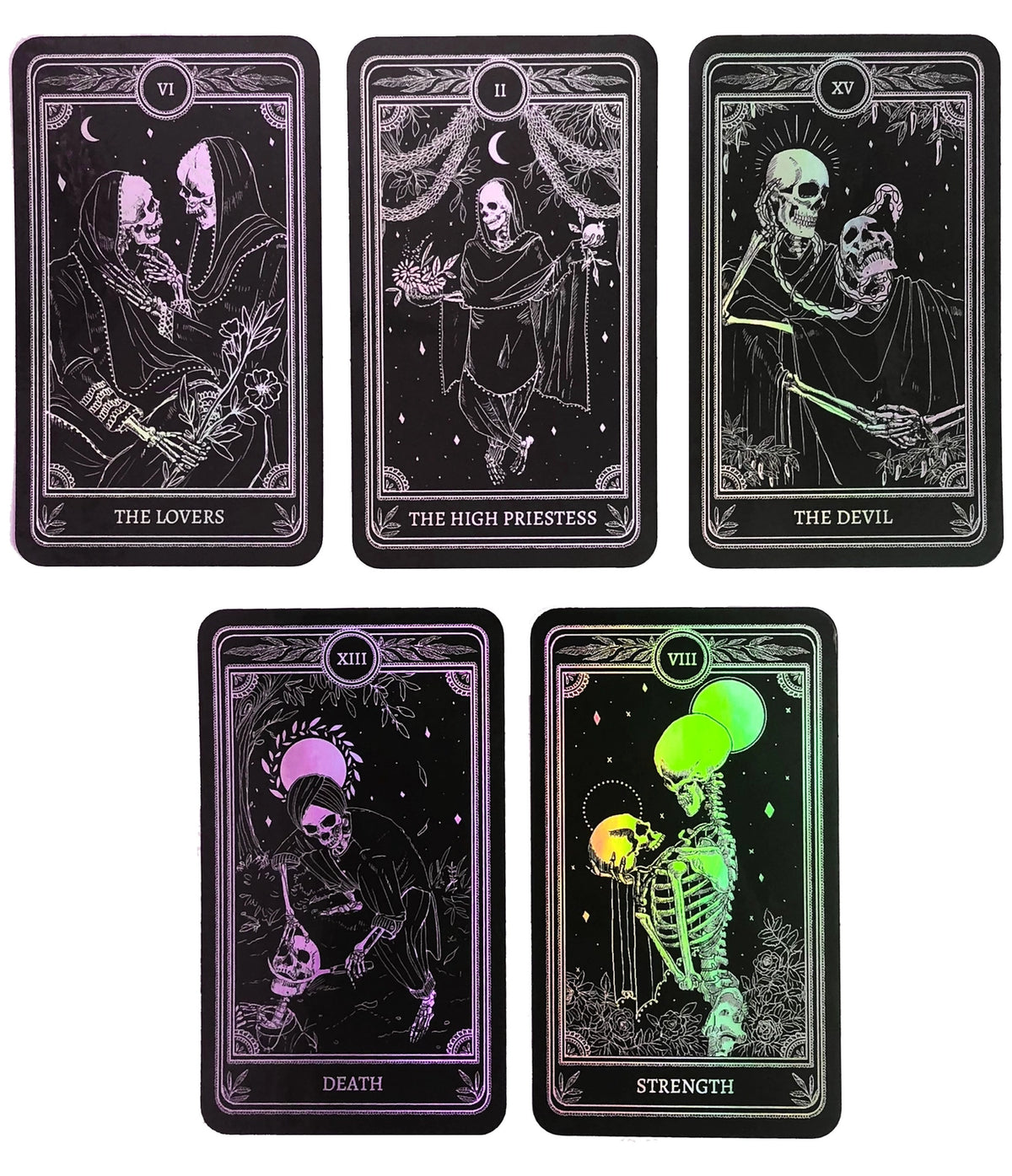 Sticker Pack - Marigold Tarot Holographic: Strength, The Devil, The Lovers, The High Priestess & Death